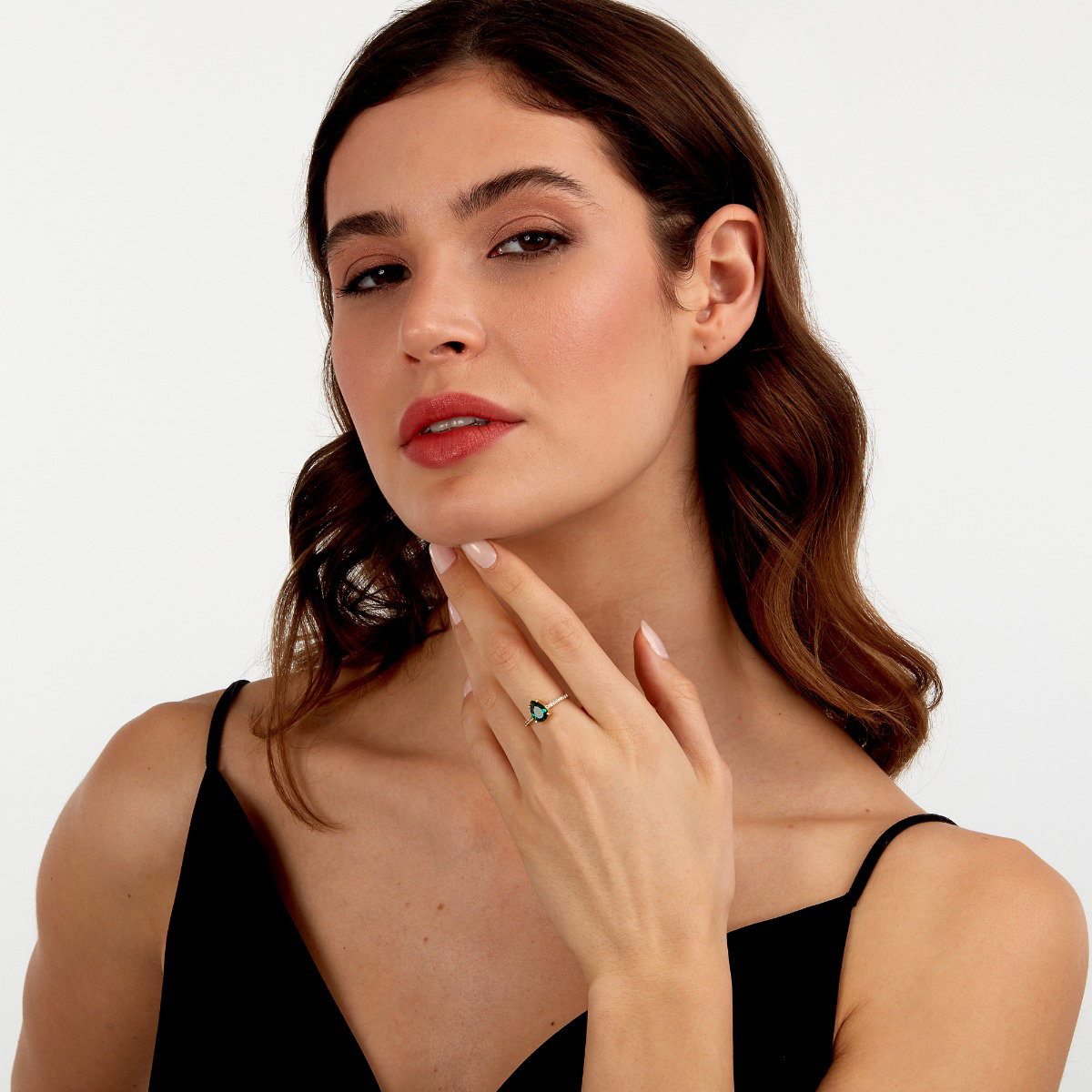 Morellato women ring steel gold with green crystal size 10