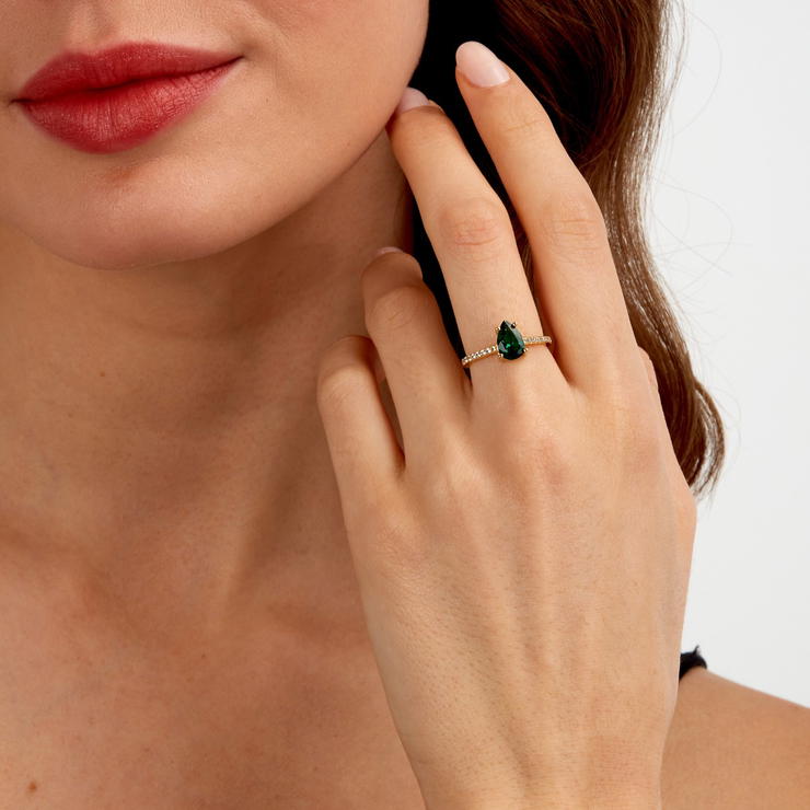 Morellato women ring steel gold with green crystal size 12