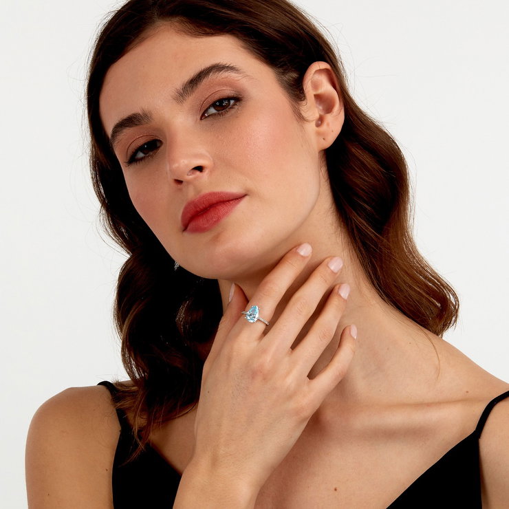 Morellato women ring steel silver with sky blue crystal size 12