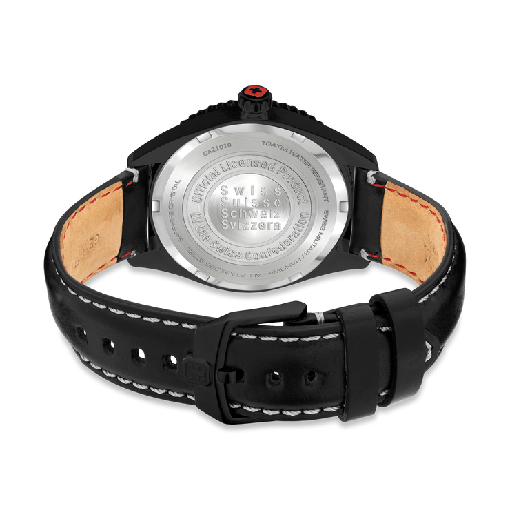 ساعة يد بوما من سويس ميليترى للرجال جلد لون اسود