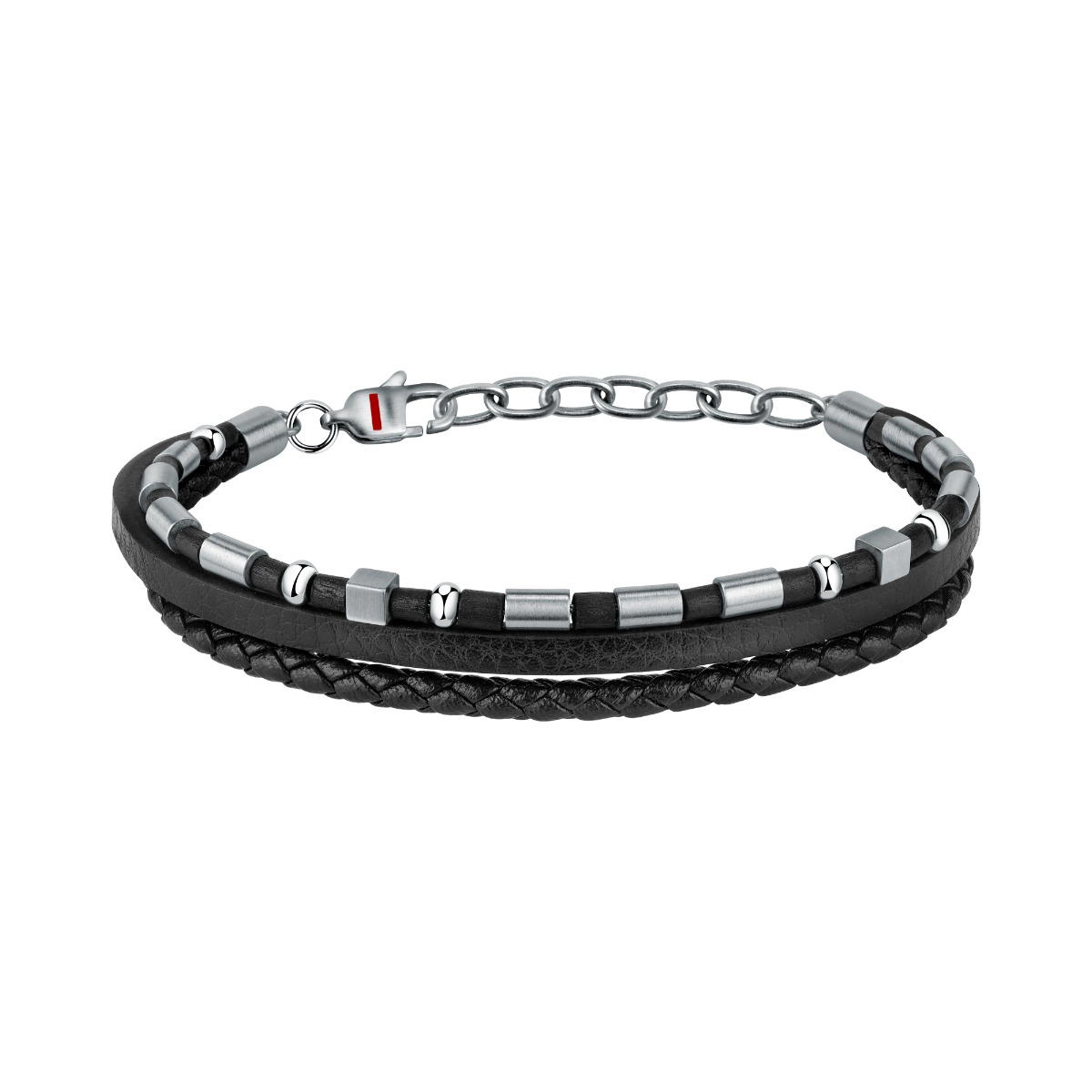 Sector Bandy Bracelet For Men Silver , Leather Black