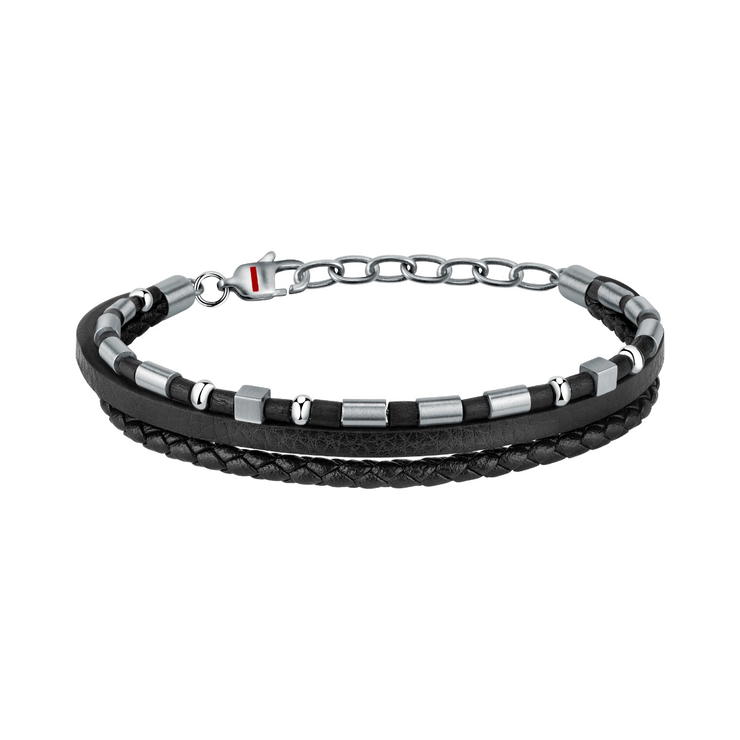 Sector Bandy Bracelet For Men Silver , Leather Black
