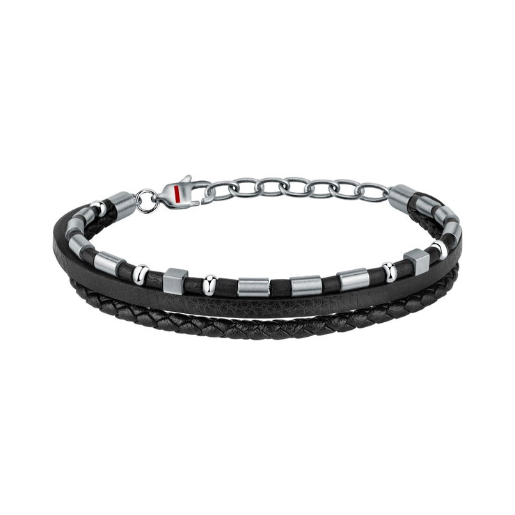 Sector Bandy Bracelet For Men Silver , Leather Black