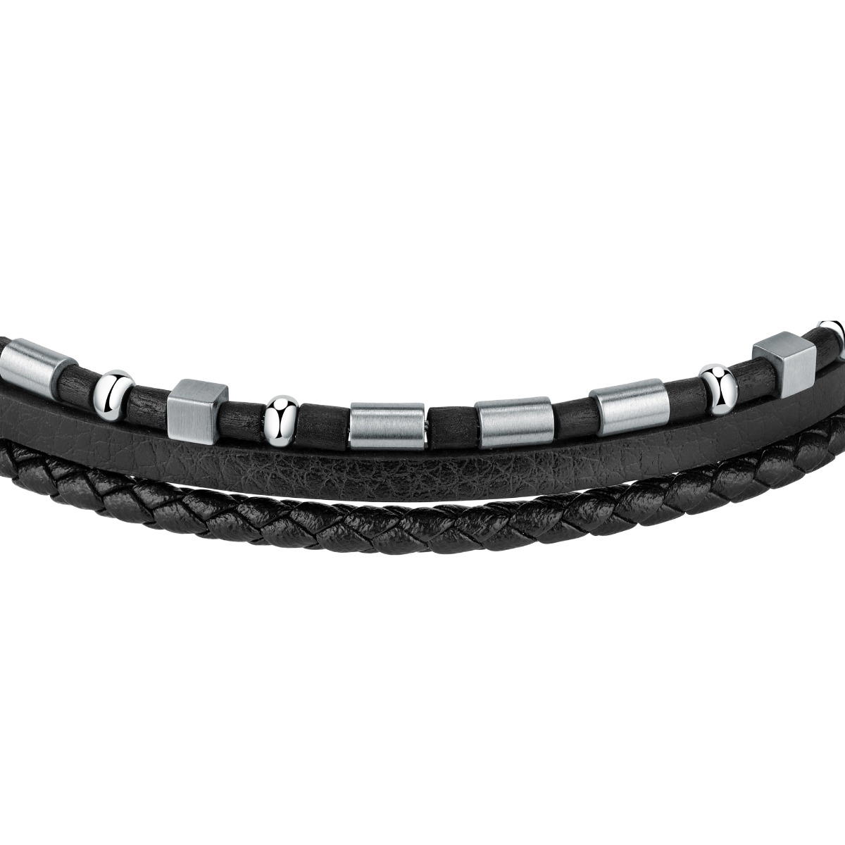 Sector Bandy Bracelet For Men Silver , Leather Black
