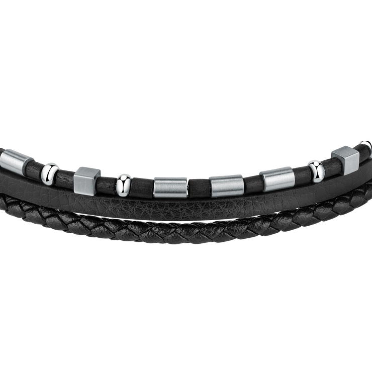 Sector Bandy Bracelet For Men Silver , Leather Black