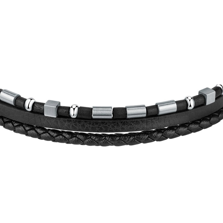 Sector Bandy Bracelet For Men Silver , Leather Black