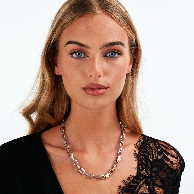 Trussardi T-LOGO women necklace steel silver , Gold size 45CM