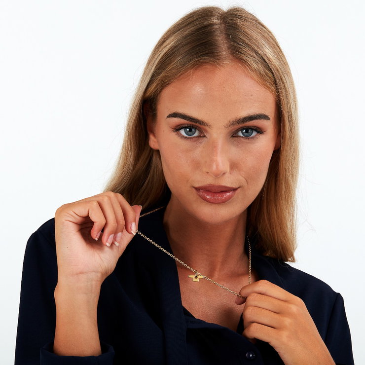 Trussardi ladies necklace T-LOGO steel gold size 55+5CM