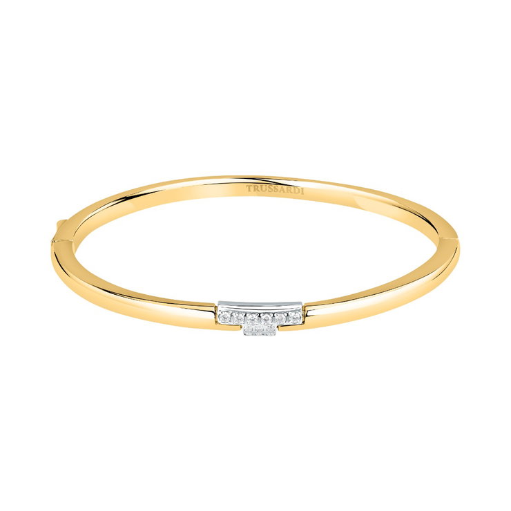 Trussardi ladies bangle T-LOGO gold with crystal size 60+50MM