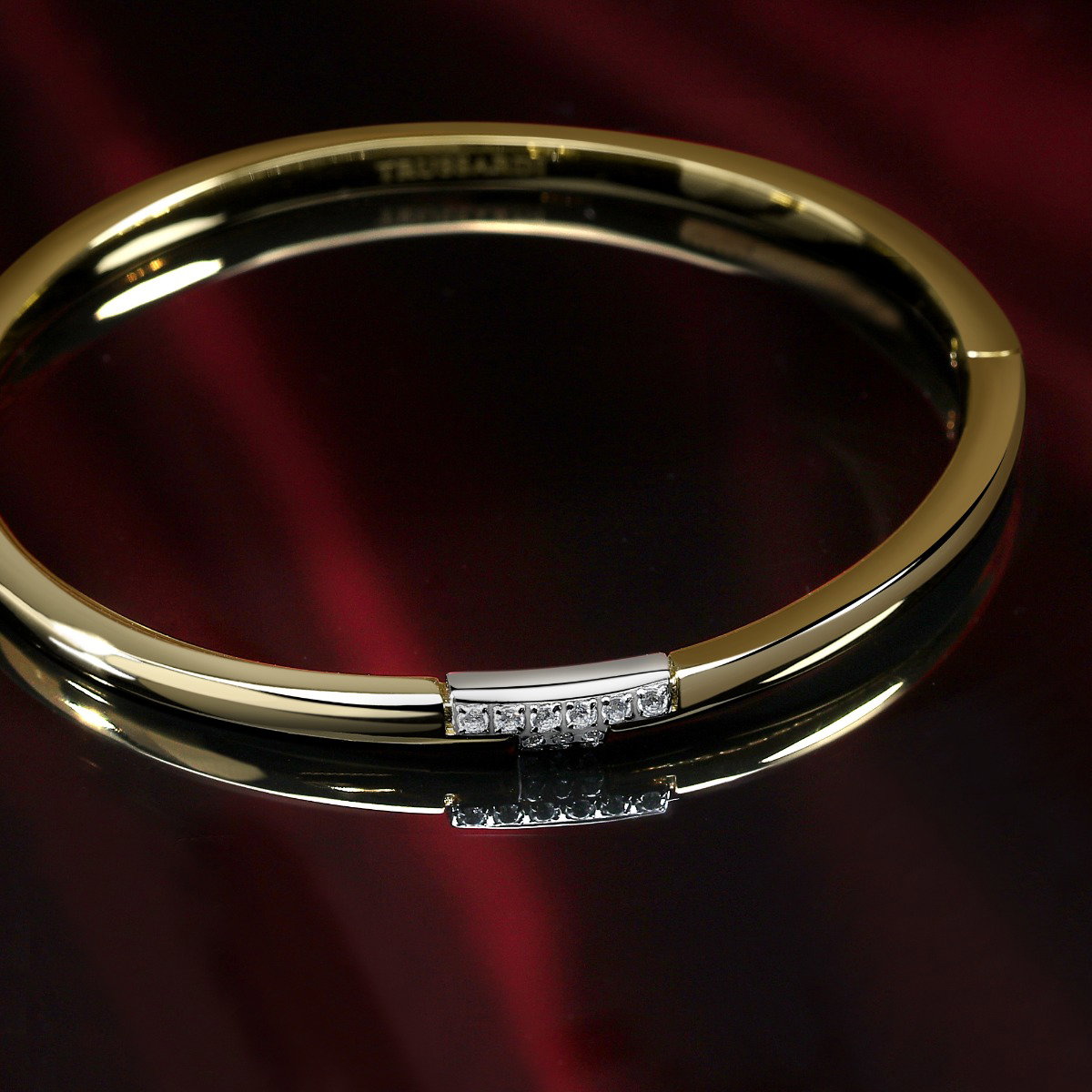Trussardi ladies bangle T-LOGO gold with crystal size 60+50MM