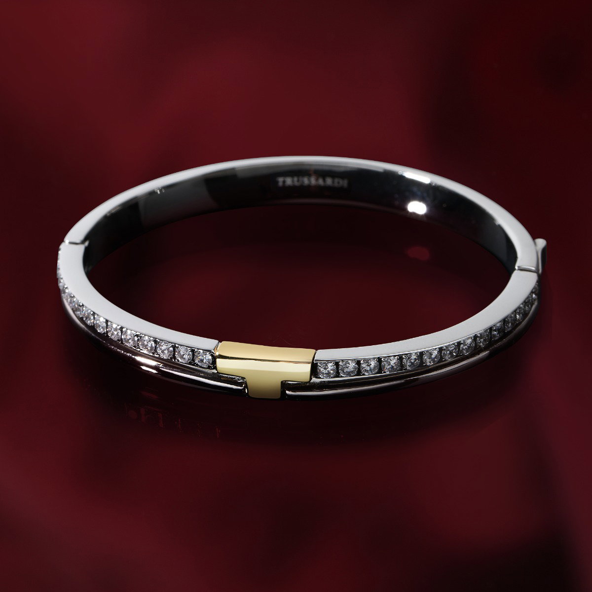 Trussardi ladies bangle T-LOGO silver , Gold size 60+50MM