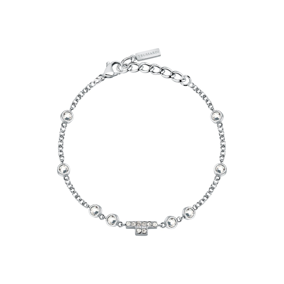 Trussardi ladies bracelet T-LOGO steel silver crystal size 16+3CM