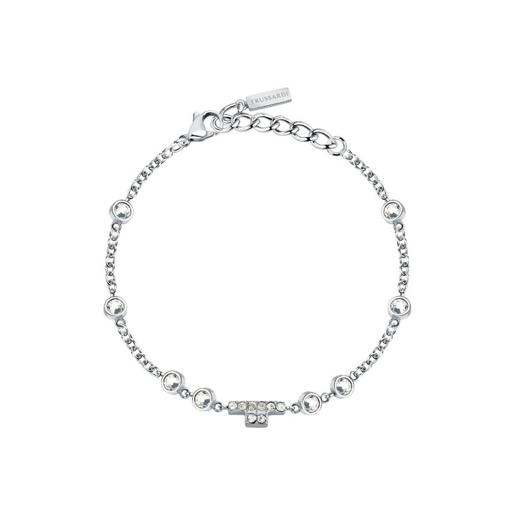 Trussardi ladies bracelet T-LOGO steel silver crystal size 16+3CM