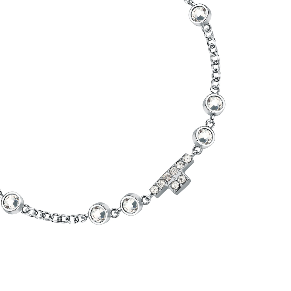 Trussardi ladies bracelet T-LOGO steel silver crystal size 16+3CM