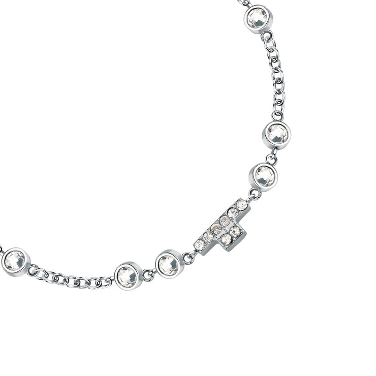 Trussardi ladies bracelet T-LOGO steel silver crystal size 16+3CM