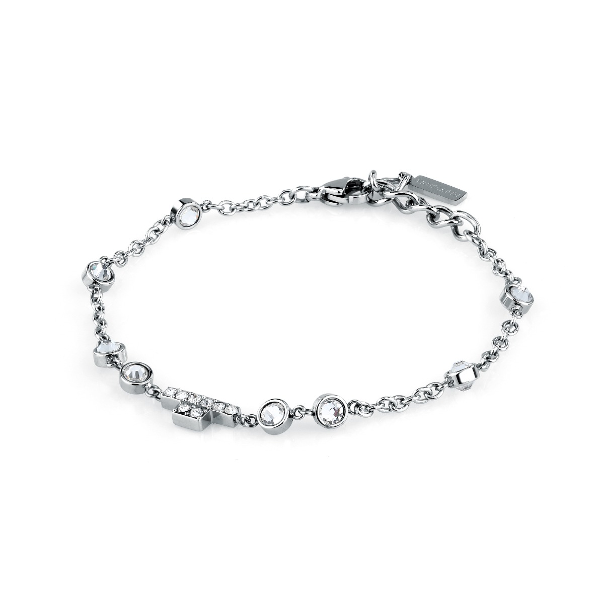 Trussardi ladies bracelet T-LOGO steel silver crystal size 16+3CM