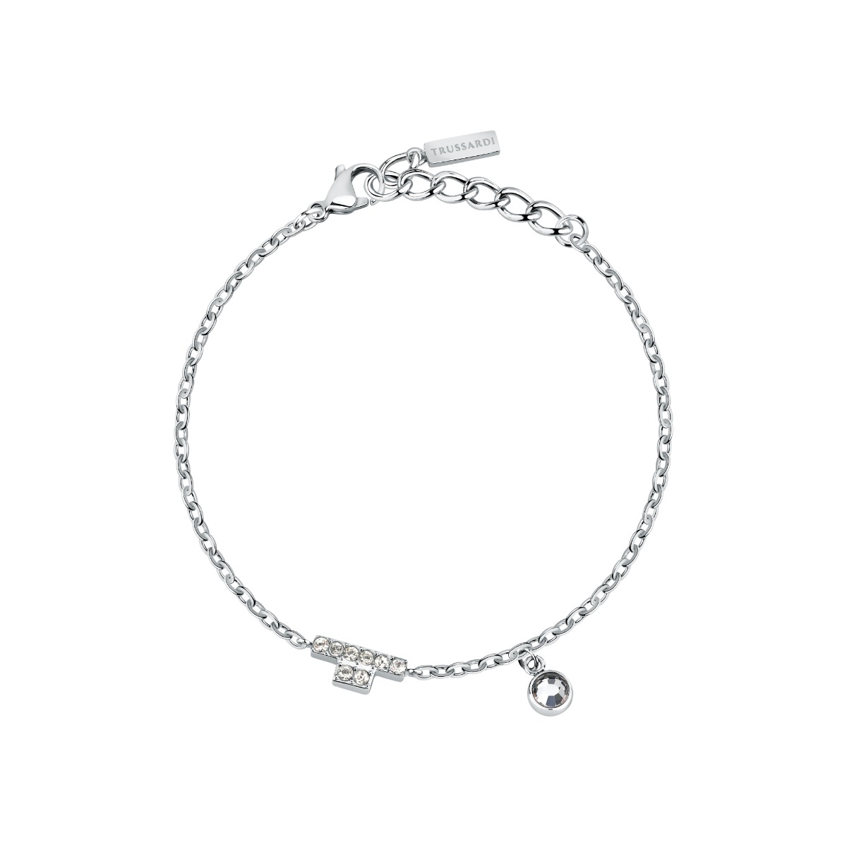 Trussardi women bracelet T-LOGO steel silver crystal size 16+3CM