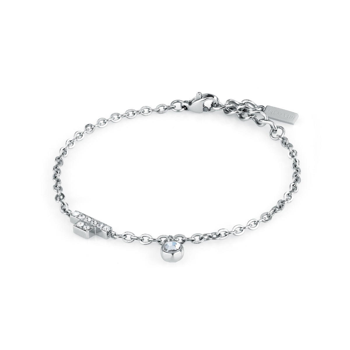 Trussardi women bracelet T-LOGO steel silver crystal size 16+3CM