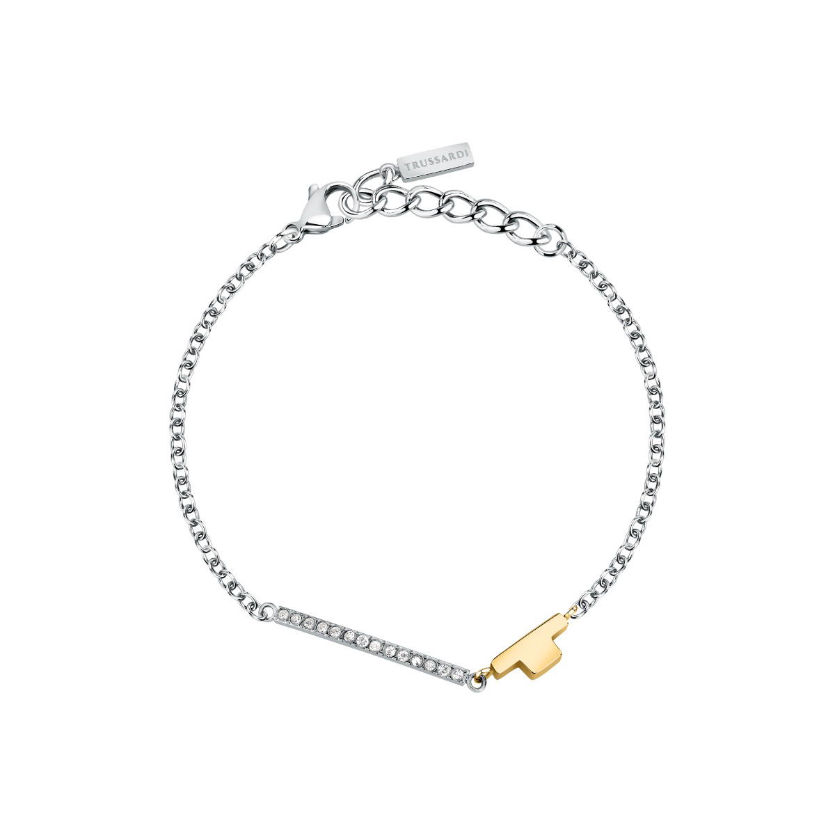 Trussardi Silver Bracelet with Gold Accent and Crystals