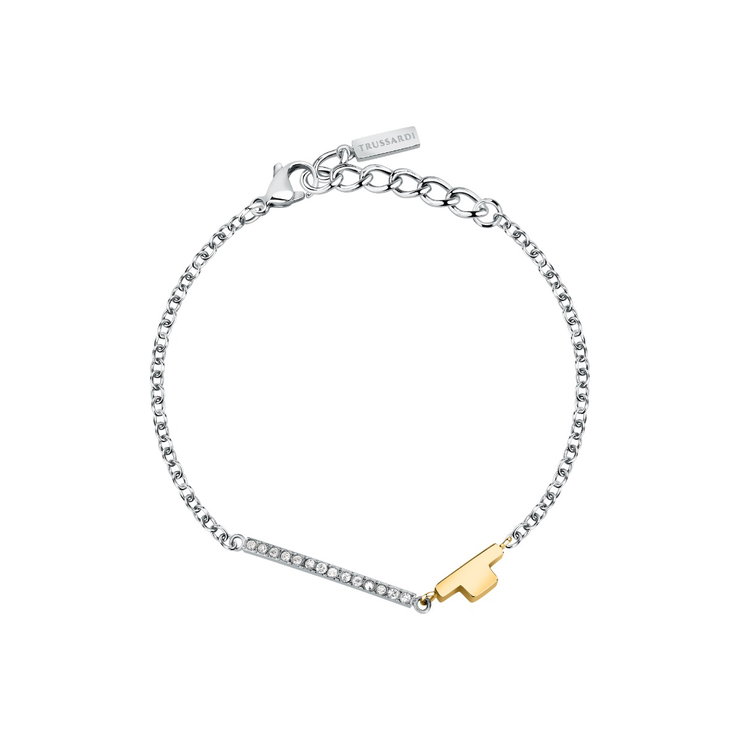 Trussardi Silver Bracelet with Gold Accent and Crystals