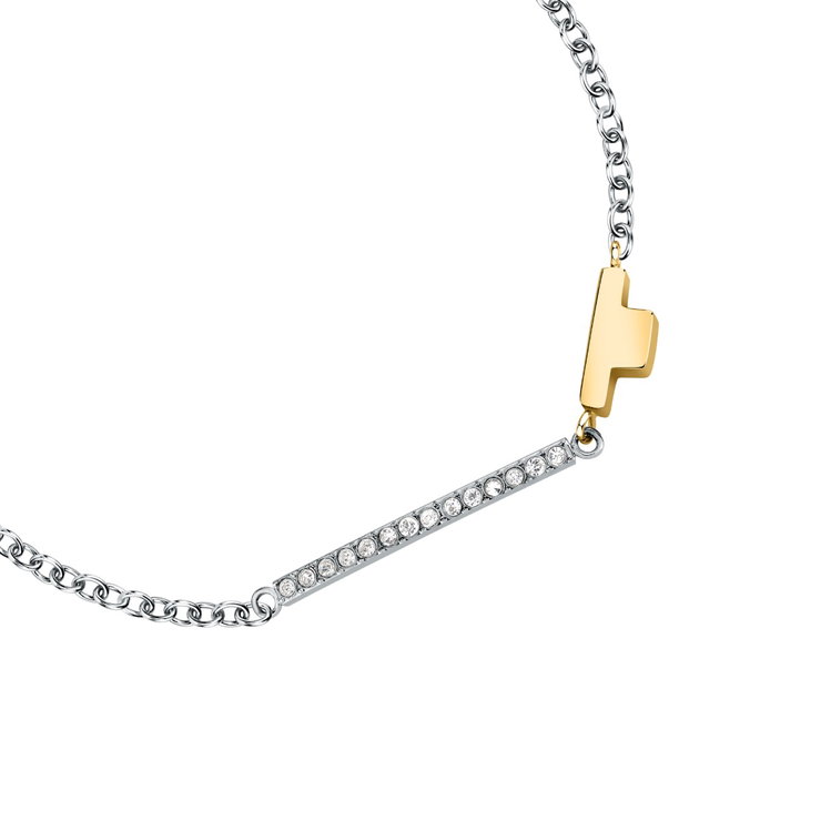 Trussardi Silver Bracelet with Gold Accent and Crystals