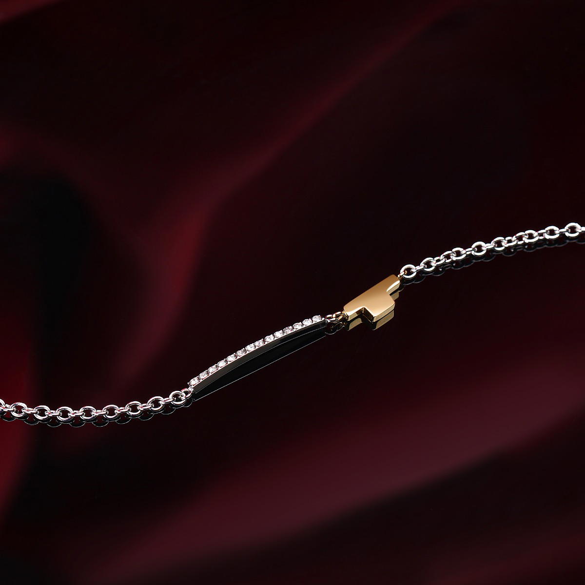 Trussardi Silver Bracelet with Gold Accent and Crystals