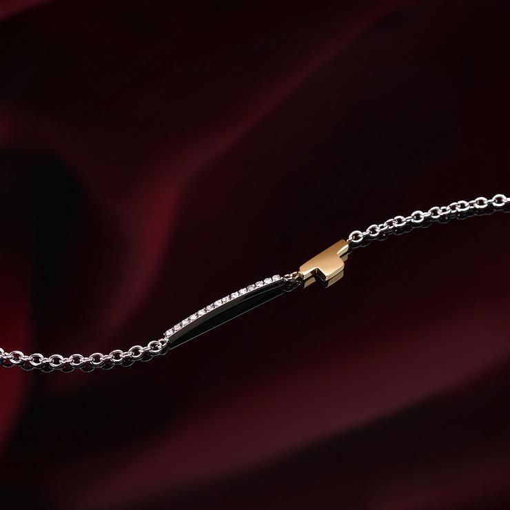 Trussardi Silver Bracelet with Gold Accent and Crystals