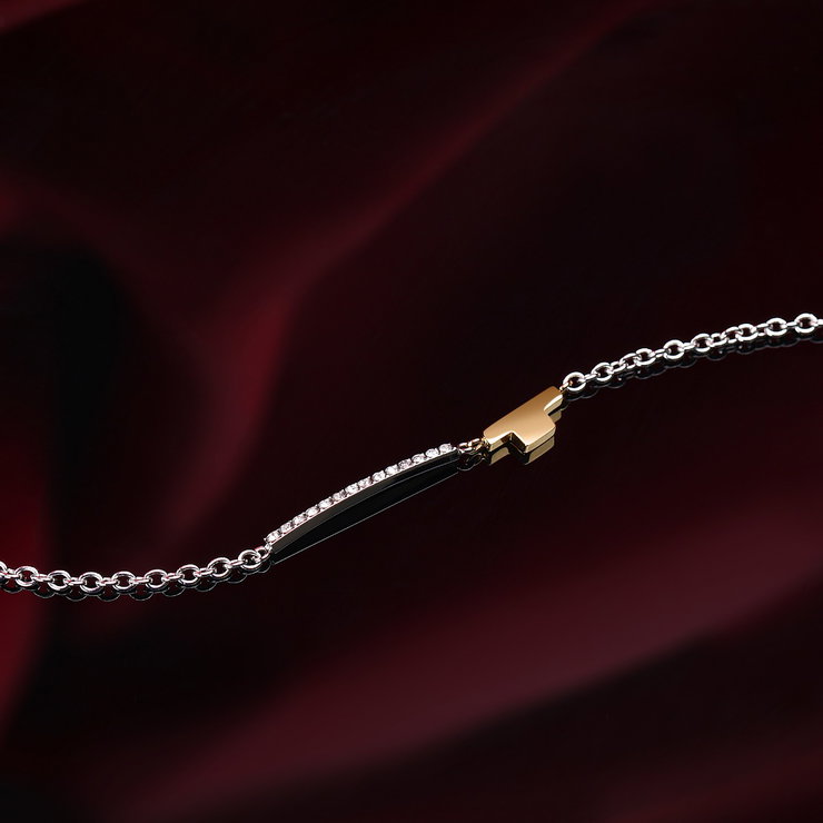 Trussardi Silver Bracelet with Gold Accent and Crystals