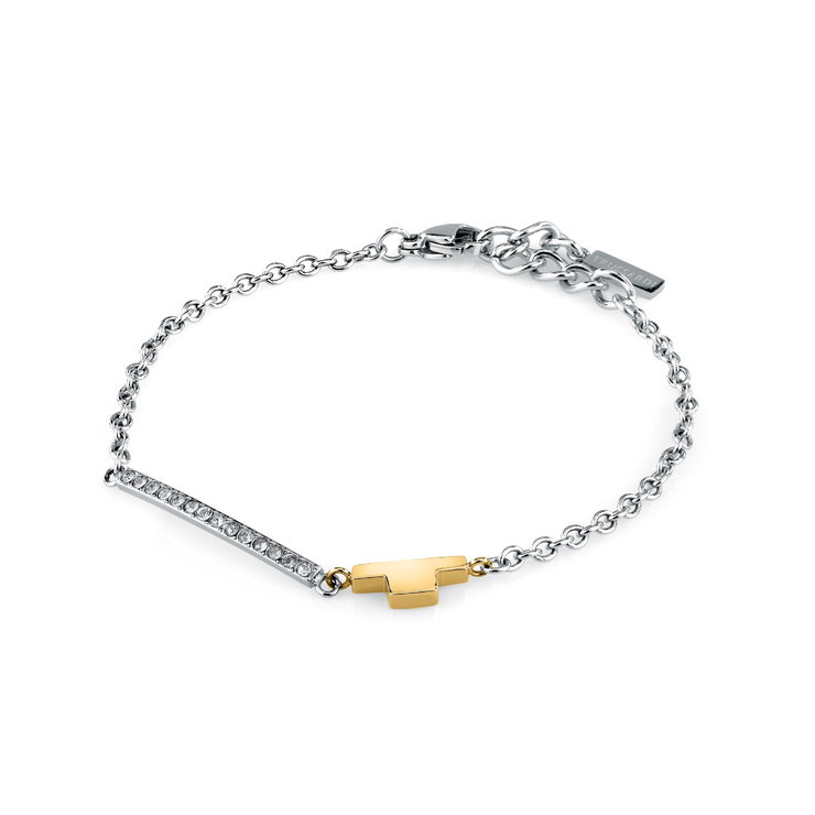Trussardi Silver Bracelet with Gold Accent and Crystals