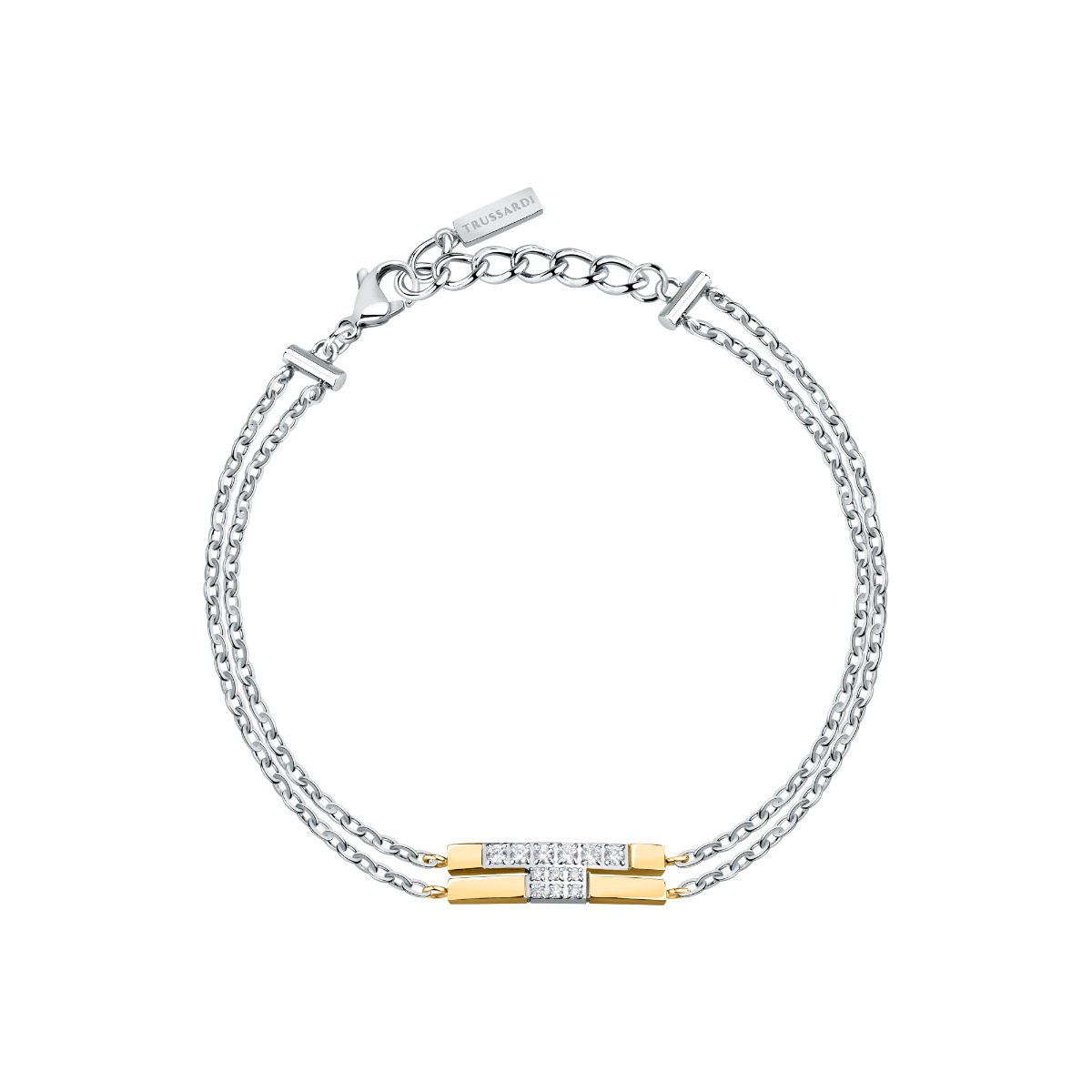 Trussardi T-LOGO bracelet steel silver and gold size 16+3CM