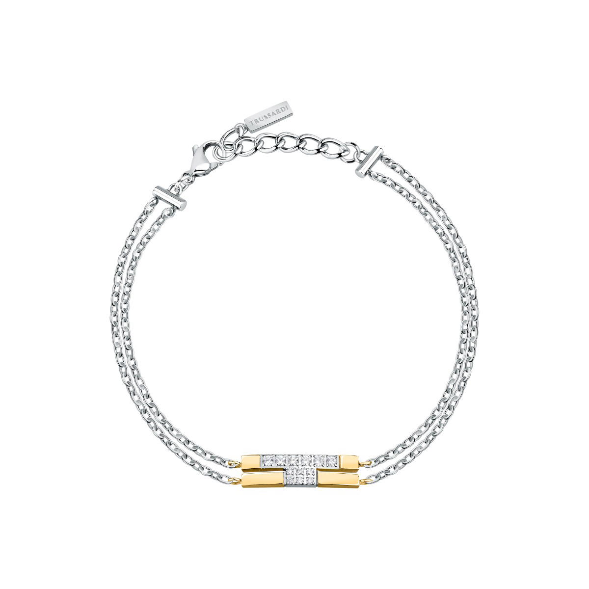 Trussardi T-LOGO bracelet steel silver and gold size 16+3CM