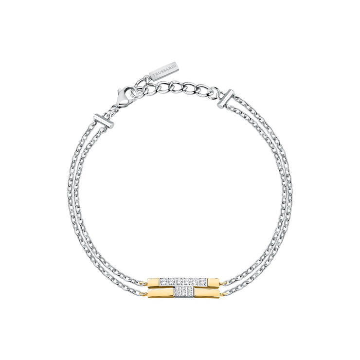 Trussardi T-LOGO bracelet steel silver and gold size 16+3CM