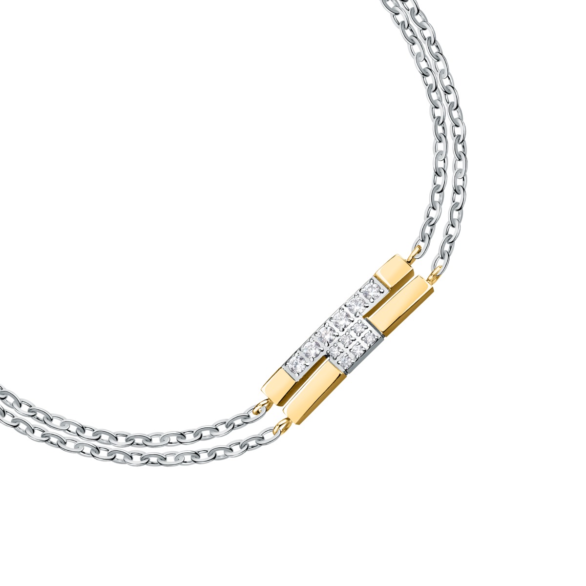 Trussardi T-LOGO bracelet steel silver and gold size 16+3CM