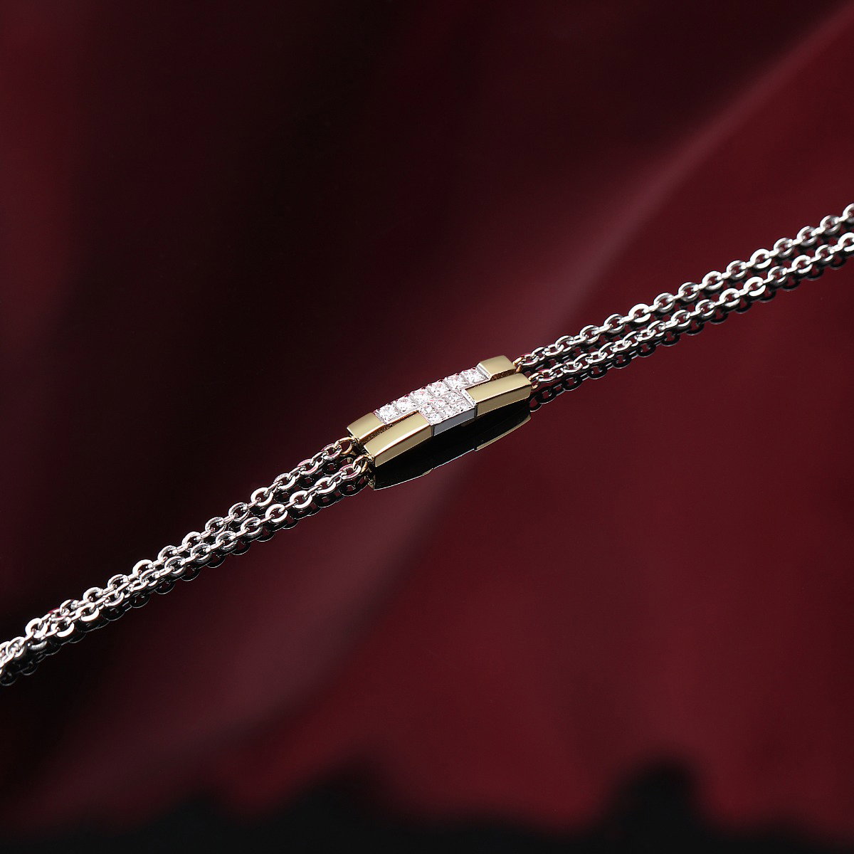 Trussardi T-LOGO bracelet steel silver and gold size 16+3CM