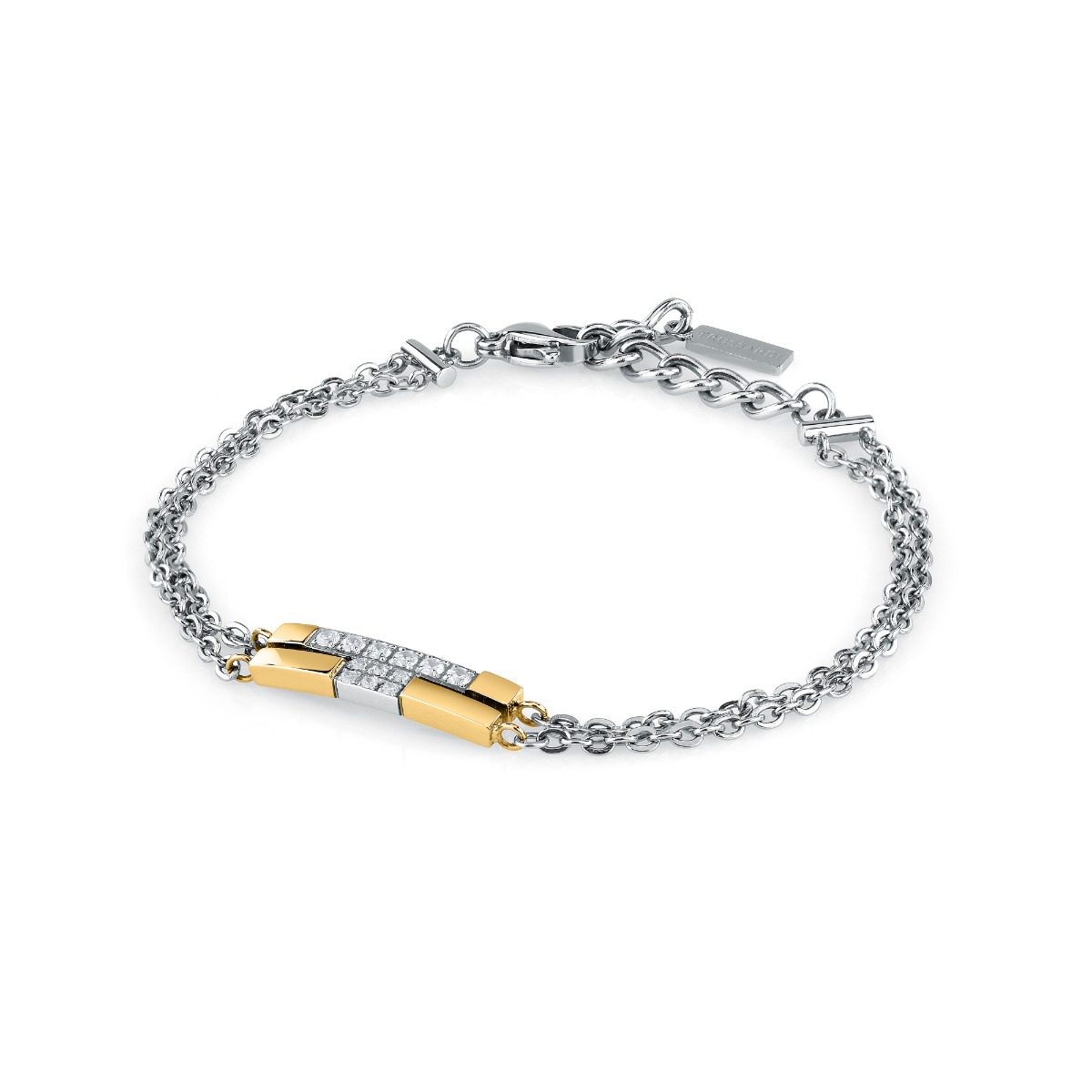 Trussardi T-LOGO bracelet steel silver and gold size 16+3CM