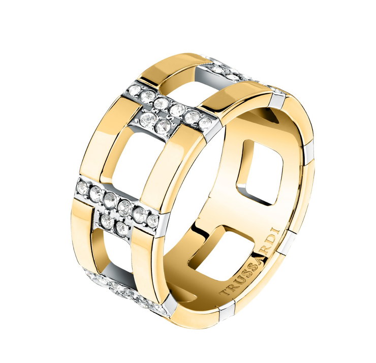 Trussardi T-LOGO women ring steel gold with crystal size 12