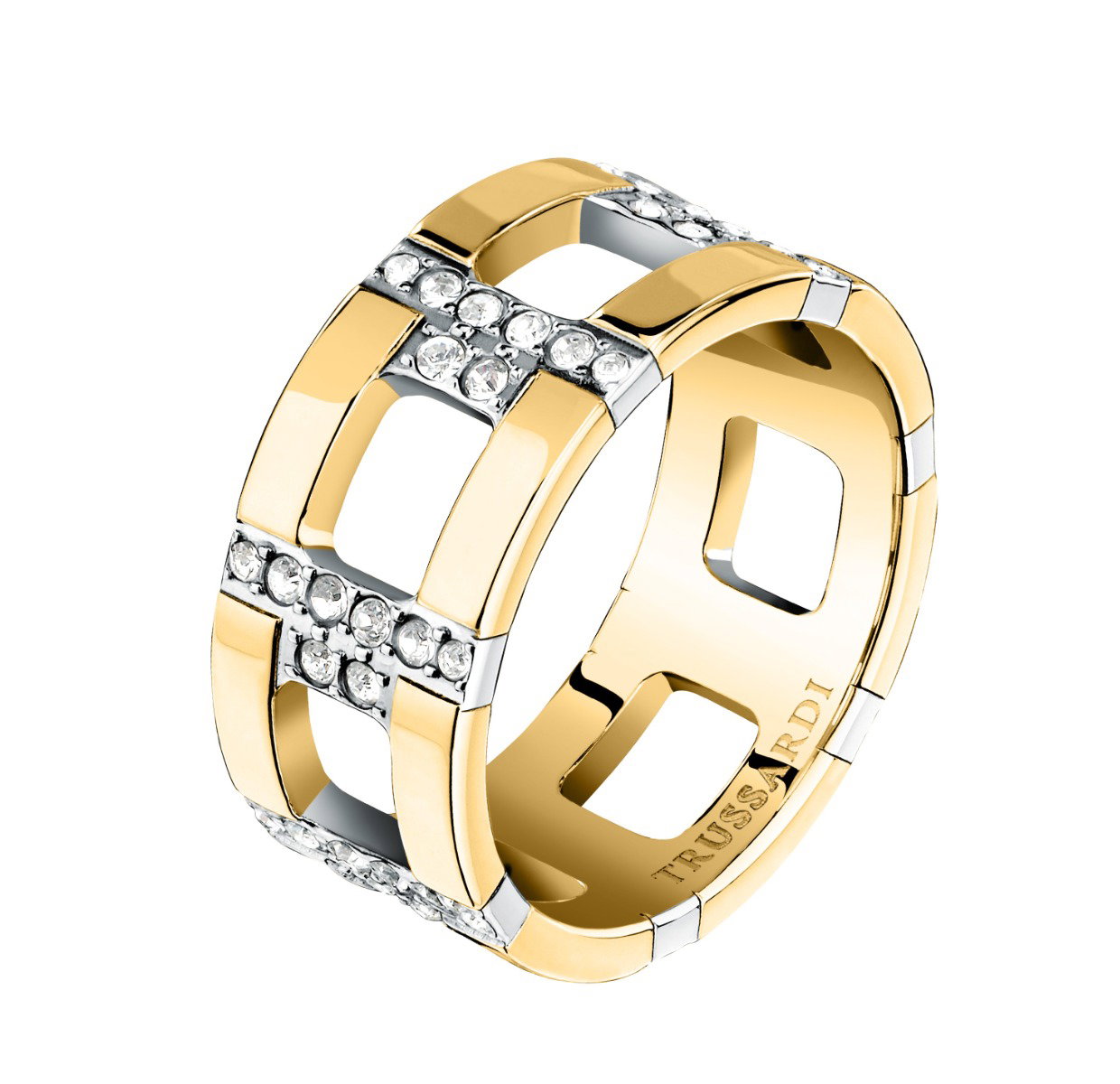 Trussardi T-LOGO women ring steel gold with crystal size 16