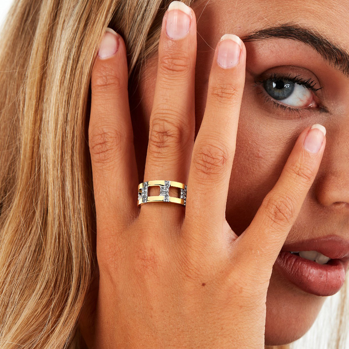 Trussardi T-LOGO women ring steel gold with crystal size 12