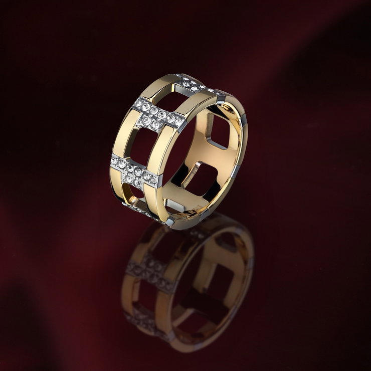 Trussardi T-LOGO women ring steel gold with crystal size 18
