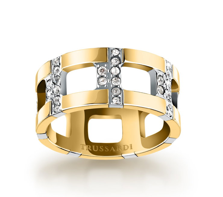 Trussardi T-LOGO women ring steel gold with crystal size 12