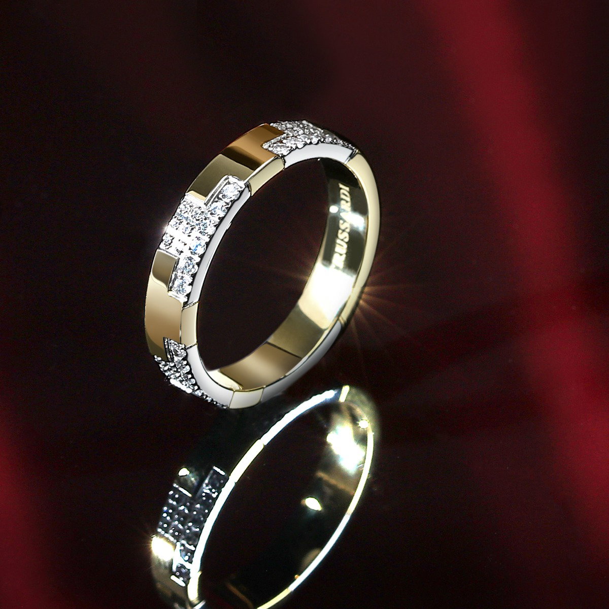 Trussardi T-LOGO Element ring steel gold with crystal size 14