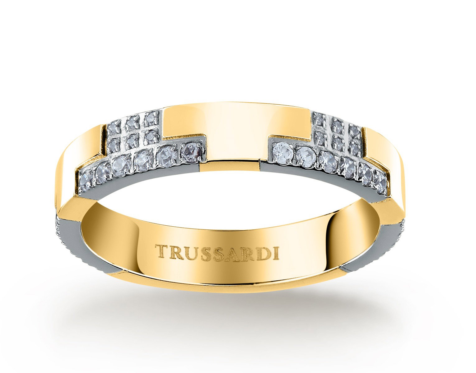 Trussardi T-LOGO Element ring steel gold with crystal size 14