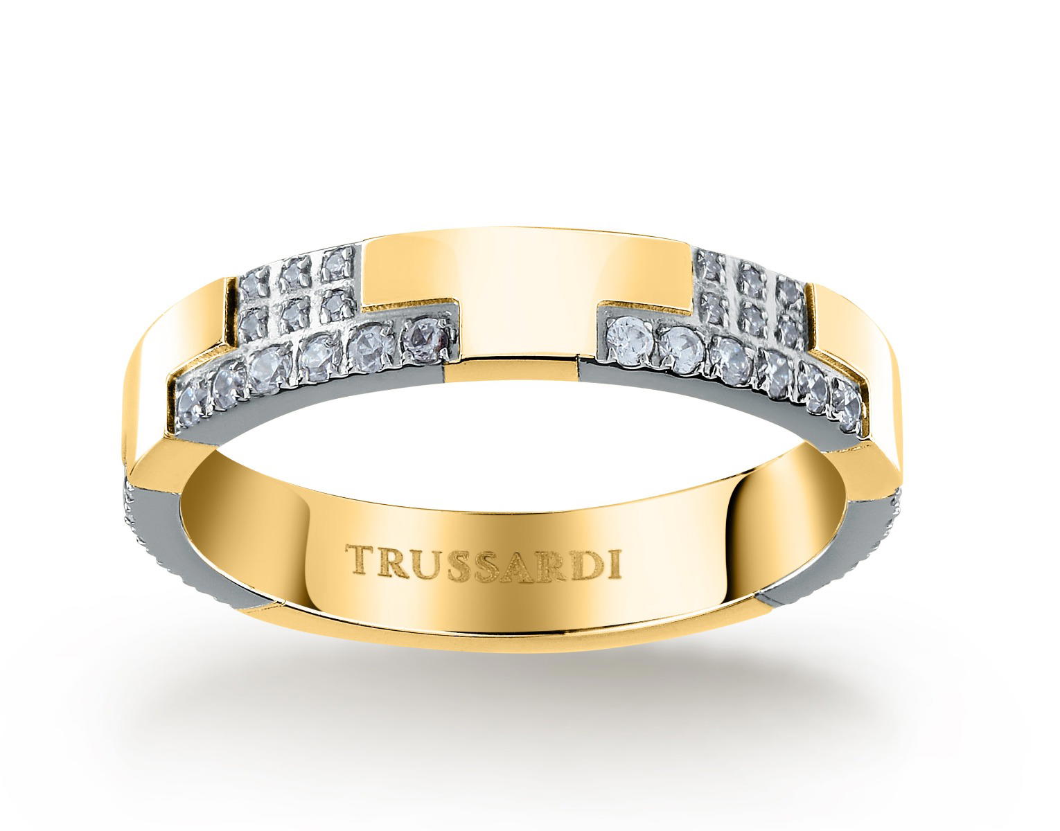 Trussardi T-LOGO Element ring steel gold with crystal size 16