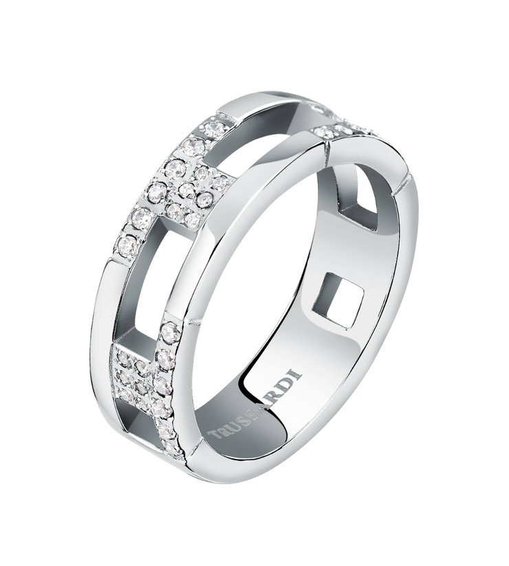 Trussardi T-LOGO women ring steel silver with crystal size 12
