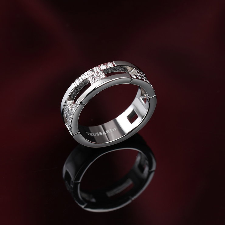 Trussardi T-LOGO women ring steel silver with crystal size 12