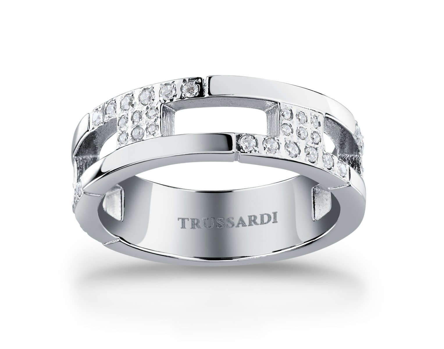Trussardi T-LOGO women ring steel silver with crystal size 12