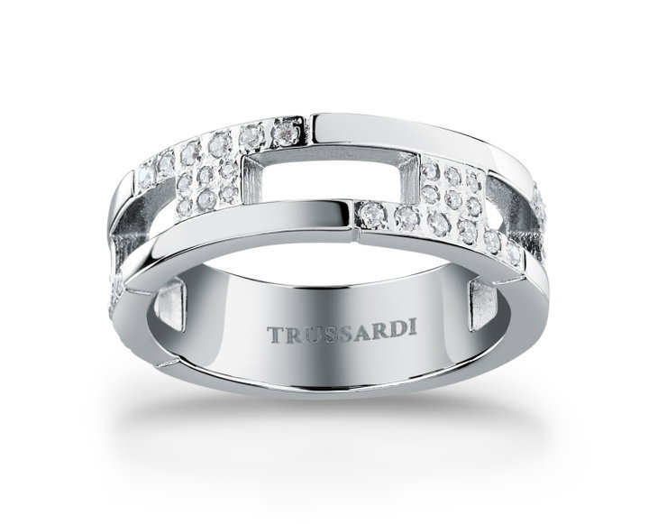 Trussardi T-LOGO women ring steel silver with crystal size 12