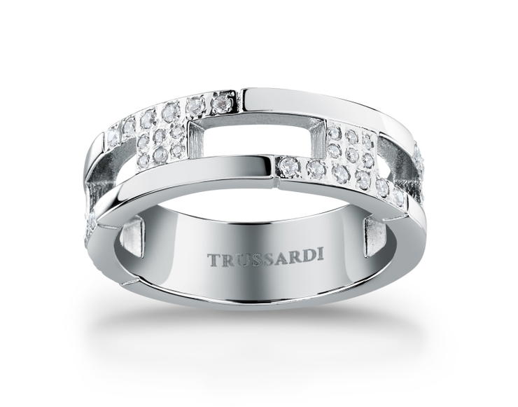 Trussardi T-LOGO women ring steel silver with crystal size 14