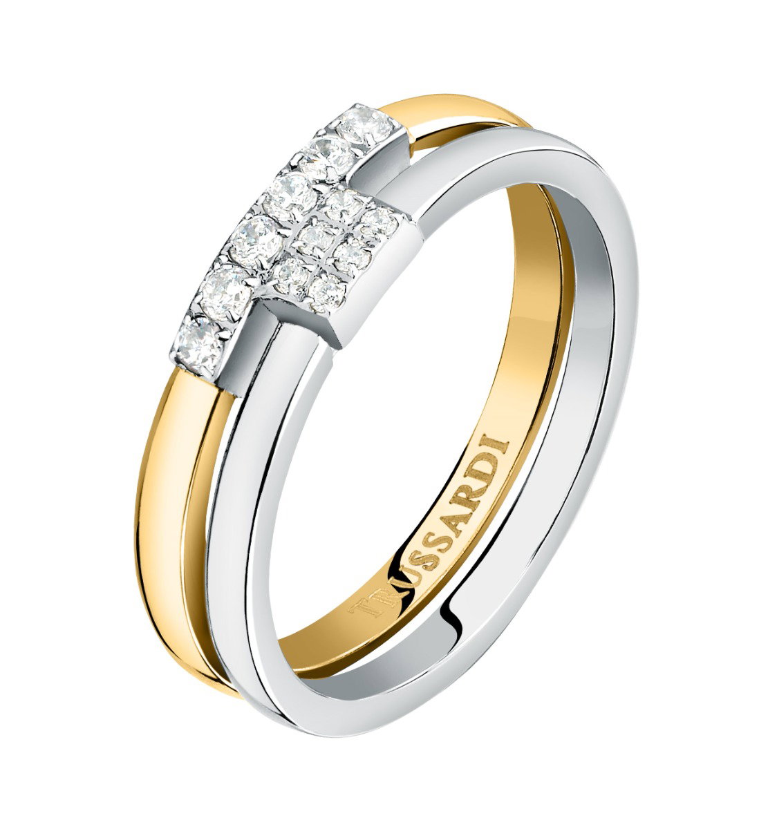 Trussardi T-LOGO Element women ring steel gold , Silver size 18