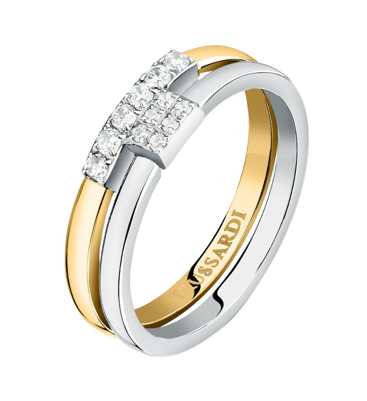 Trussardi T-LOGO Element women ring steel gold , Silver size 18